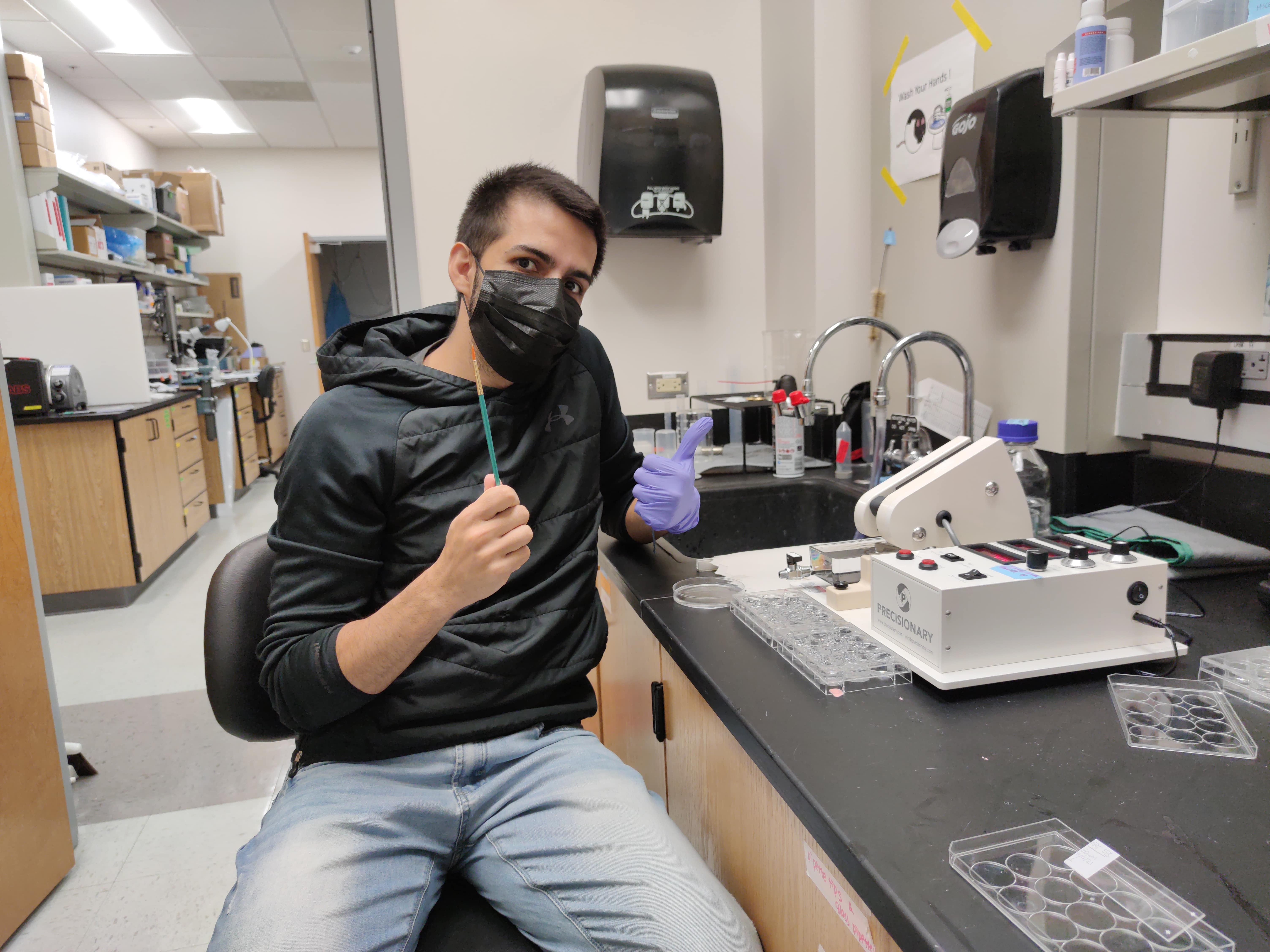 Joao mounting brain slices at Varela lab